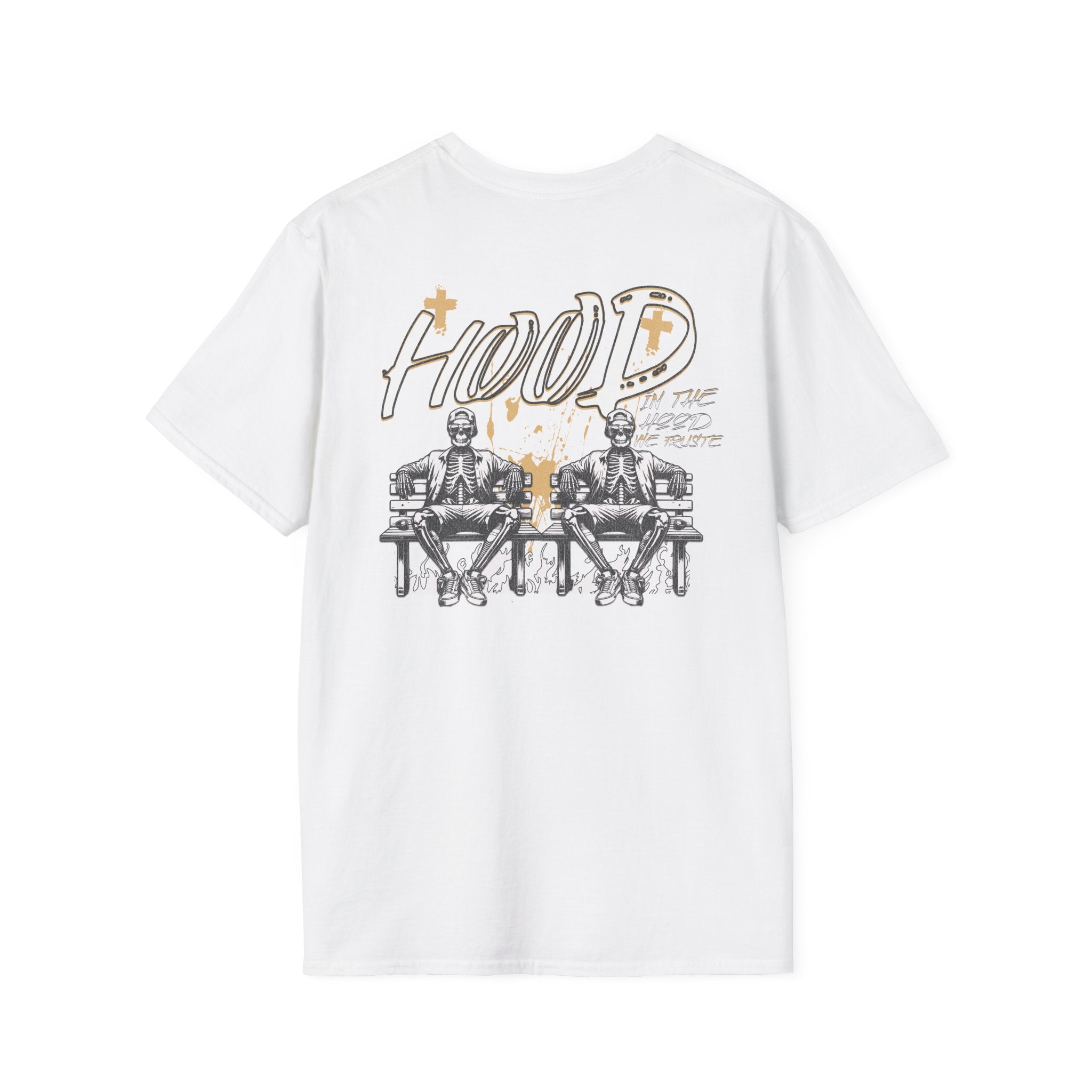 Hood Keeper Graphic T‑Shirt — Retro Street Art Skull Bench Design